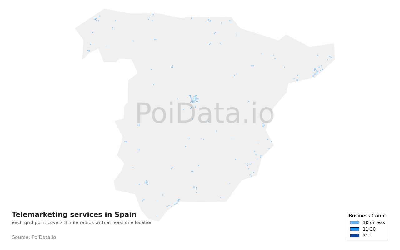 Telemarketing service density map for Spain