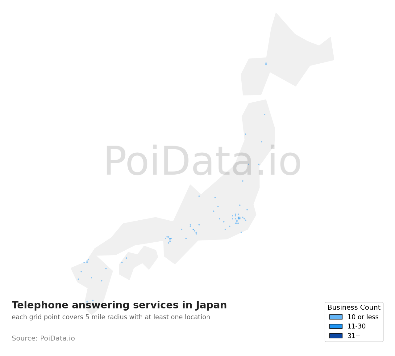 Telephone answering service density map for Japan
