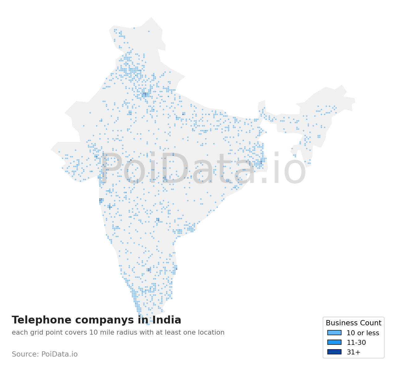 Telephone company density map for India