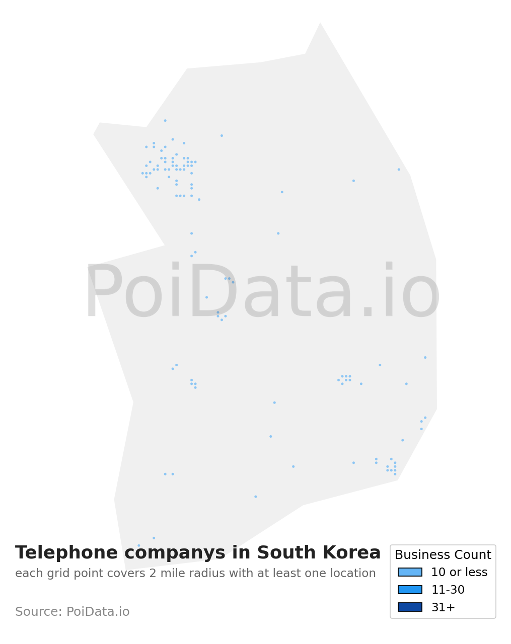 Telephone company density map for South Korea