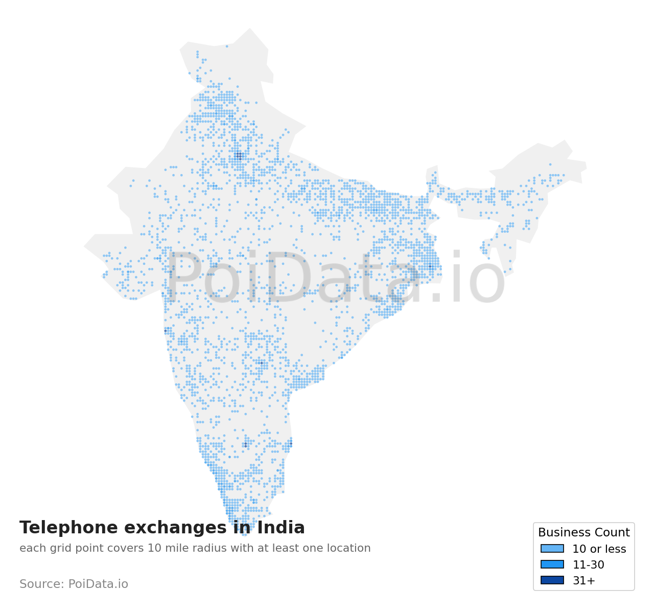 Telephone exchange density map for India