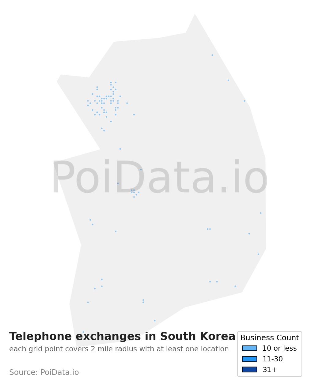 Telephone exchange density map for South Korea