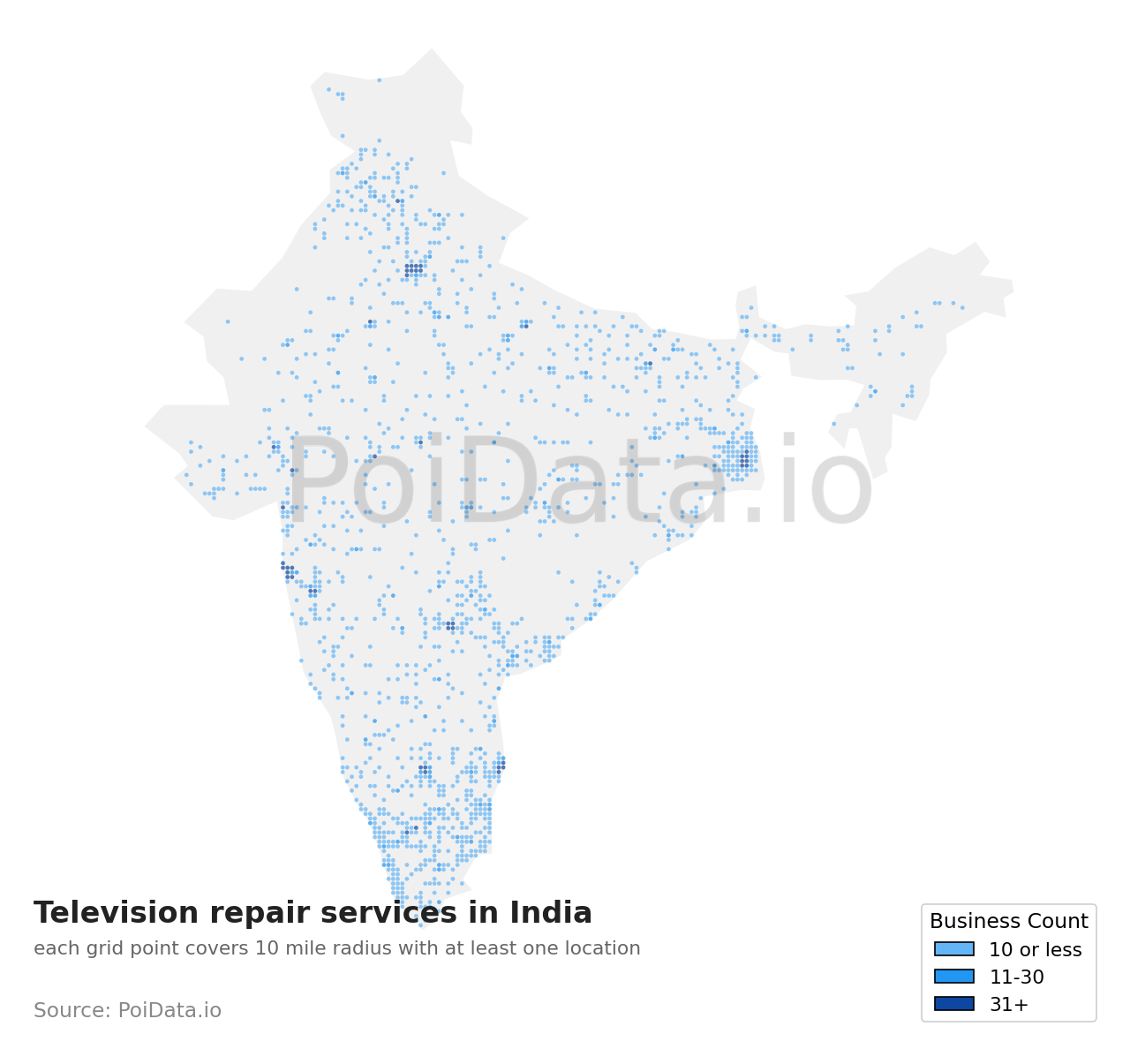 Television repair service density map for India