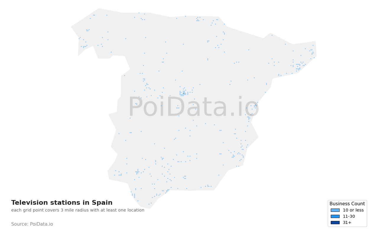 Television station density map for Spain