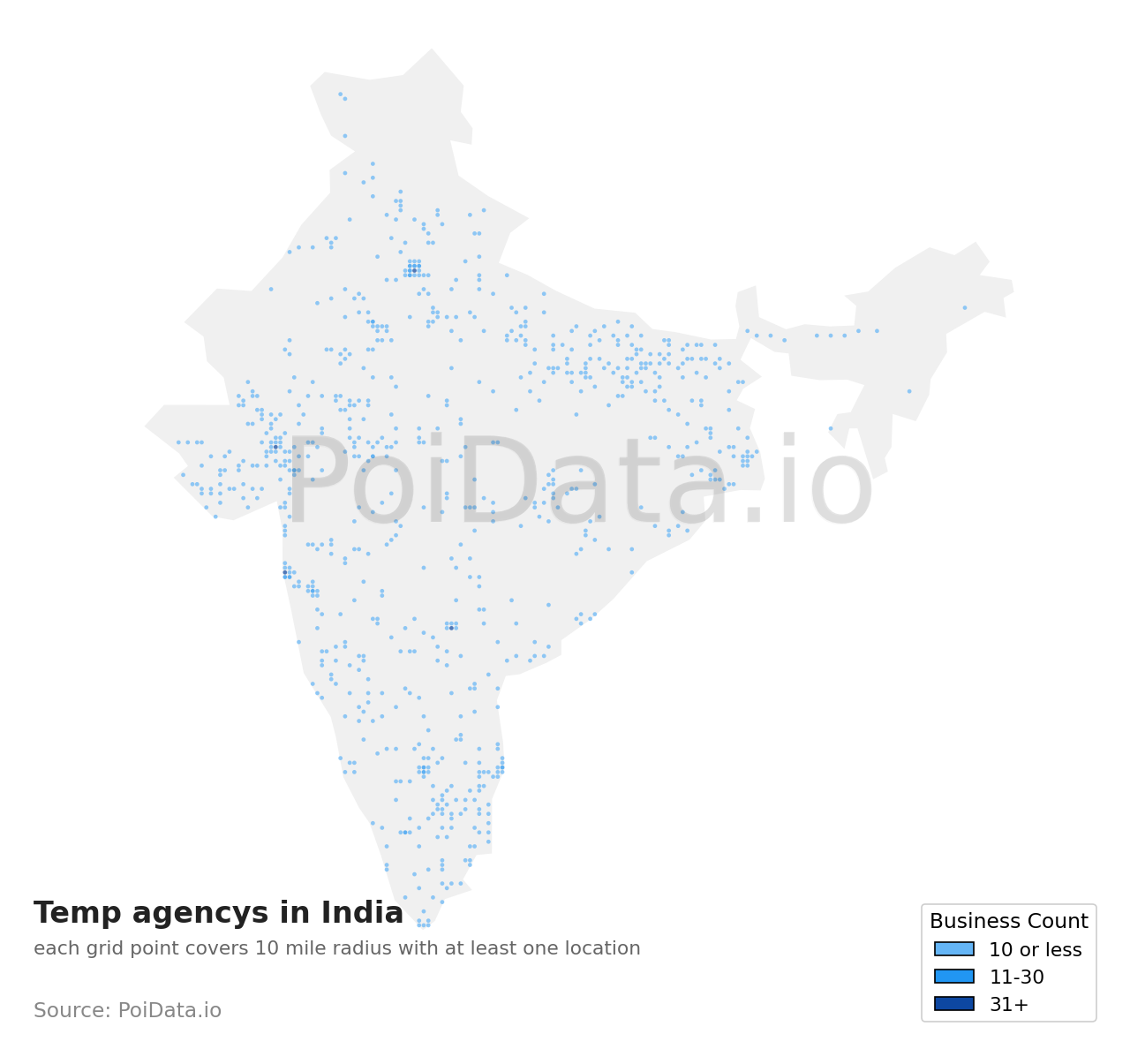Temp agency density map for India