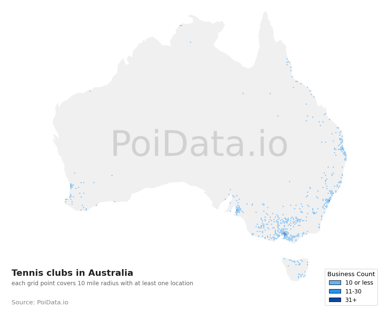 Tennis club density map for VIC, Australia