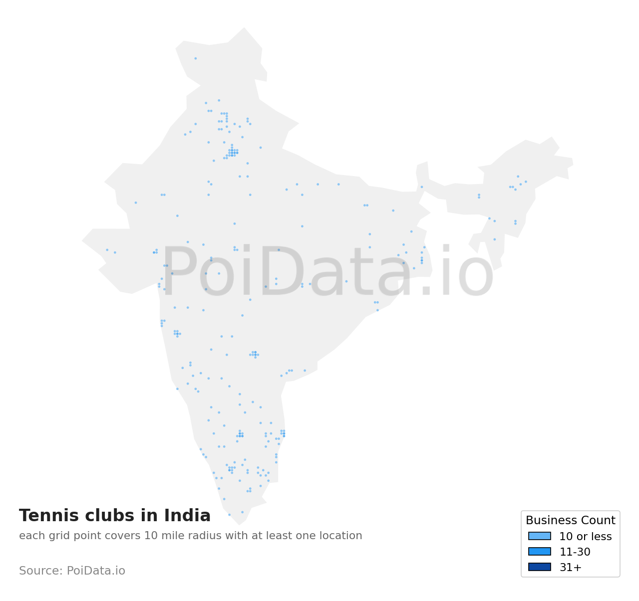 Tennis club density map for India
