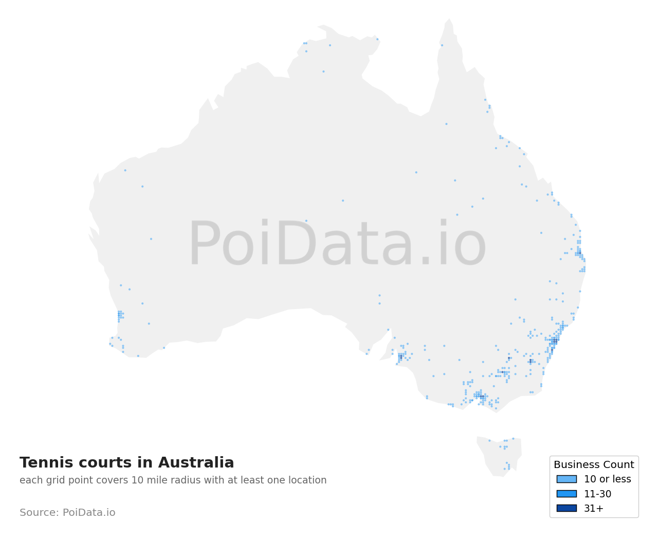 Tennis court density map for ACT, Australia