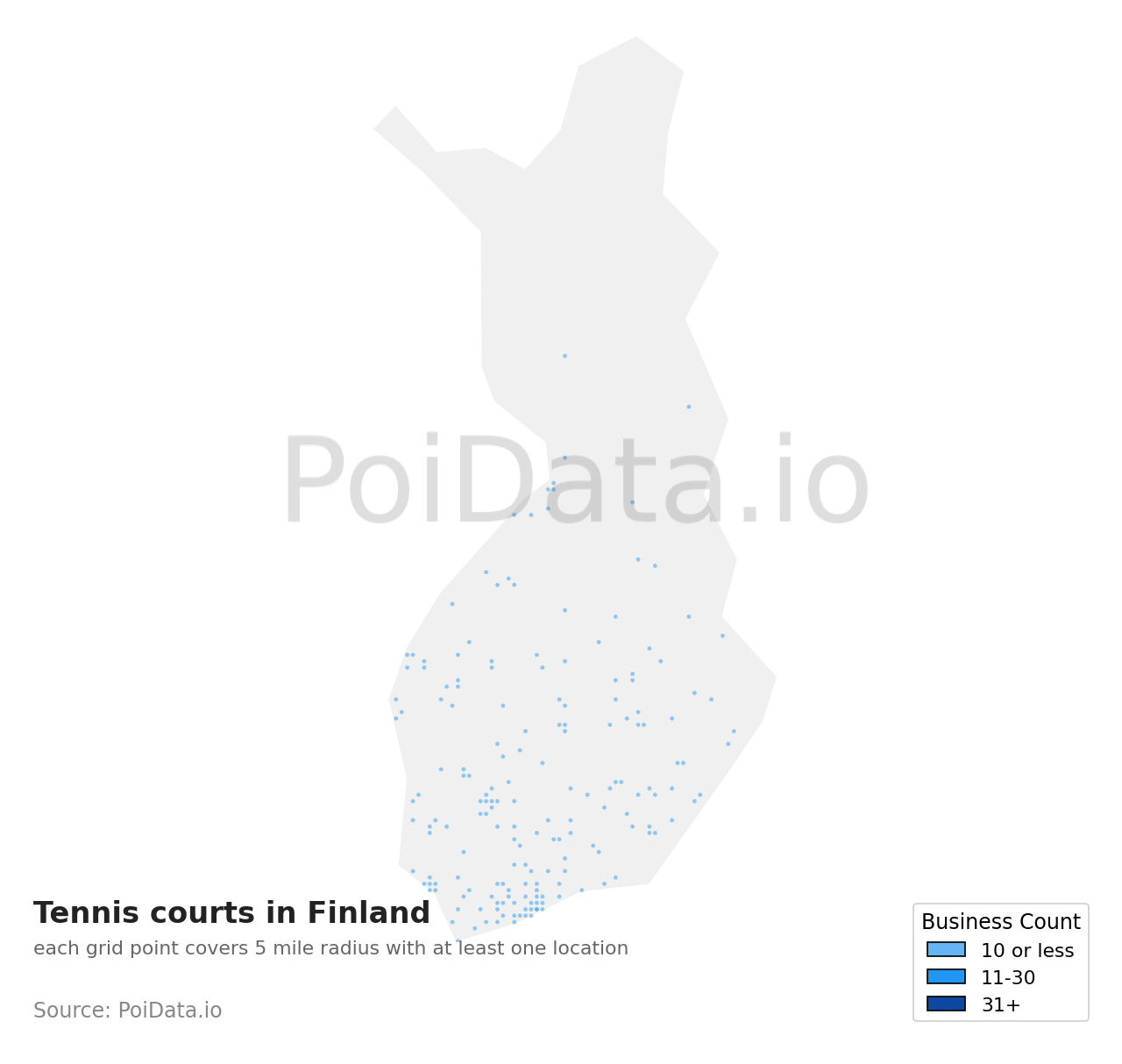 Tennis court density map for Finland
