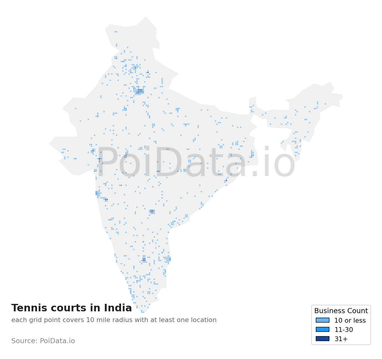 Tennis court density map for India