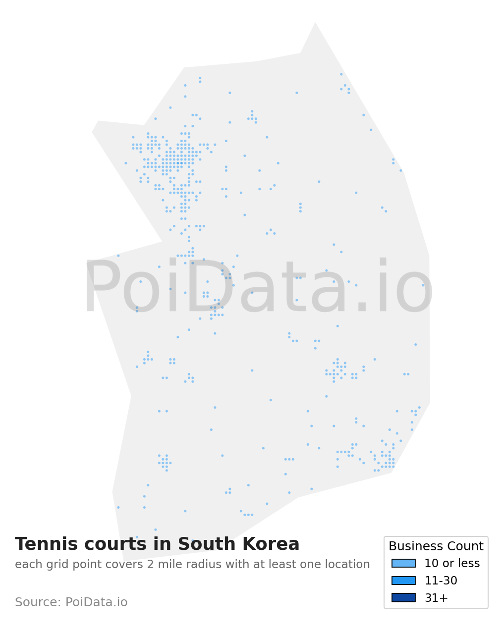 Tennis court density map for South Korea