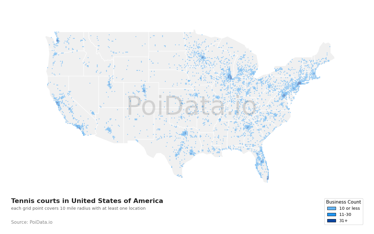 Tennis court density map for Florida, United States