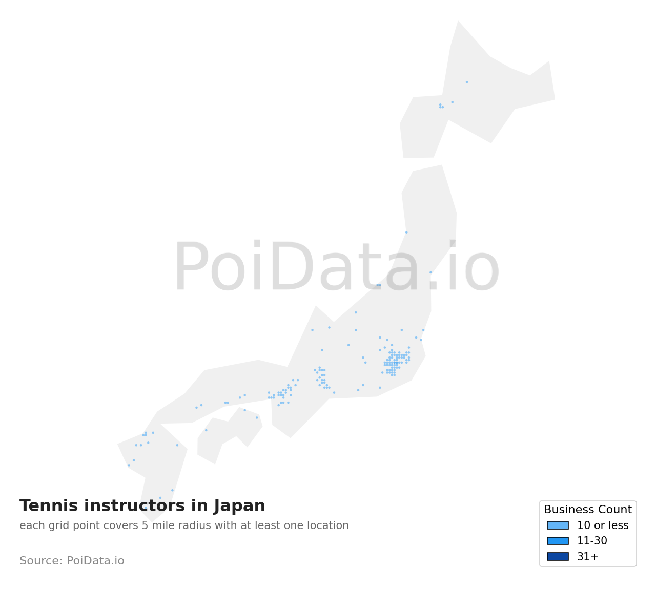 Tennis instructor density map for Japan