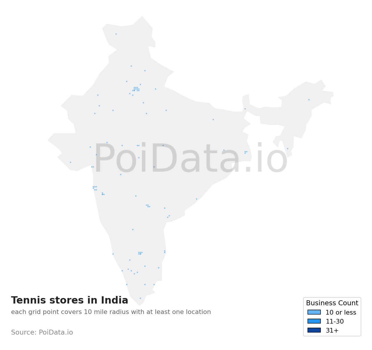 Tennis store density map for India
