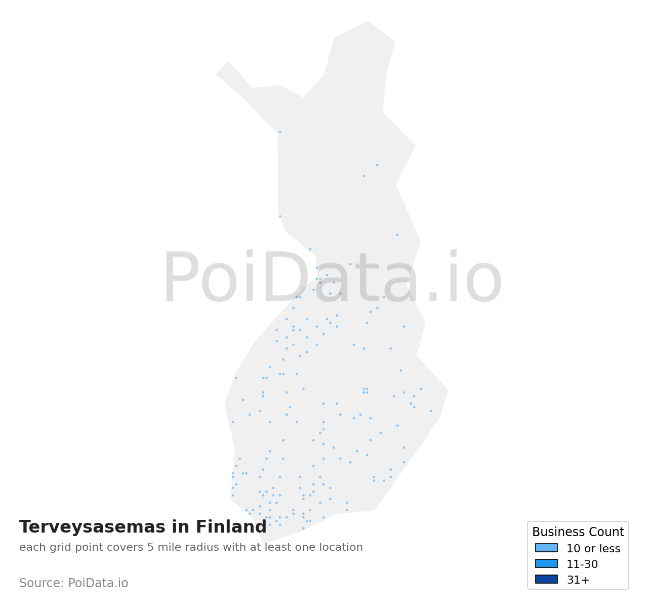 Terveysasema density map for Finland