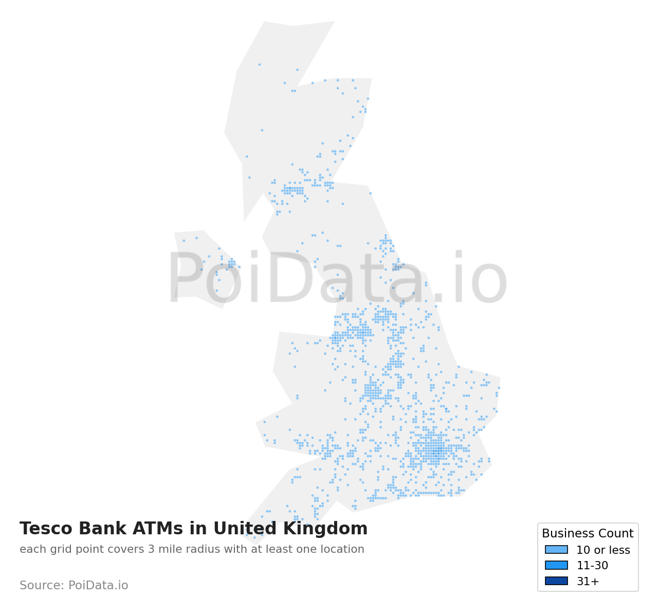 Tesco Bank ATM density map for United Kingdom
