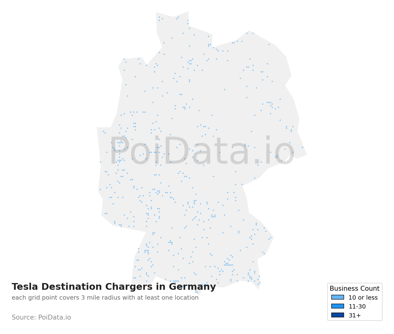Tesla Destination Charger density map for Germany