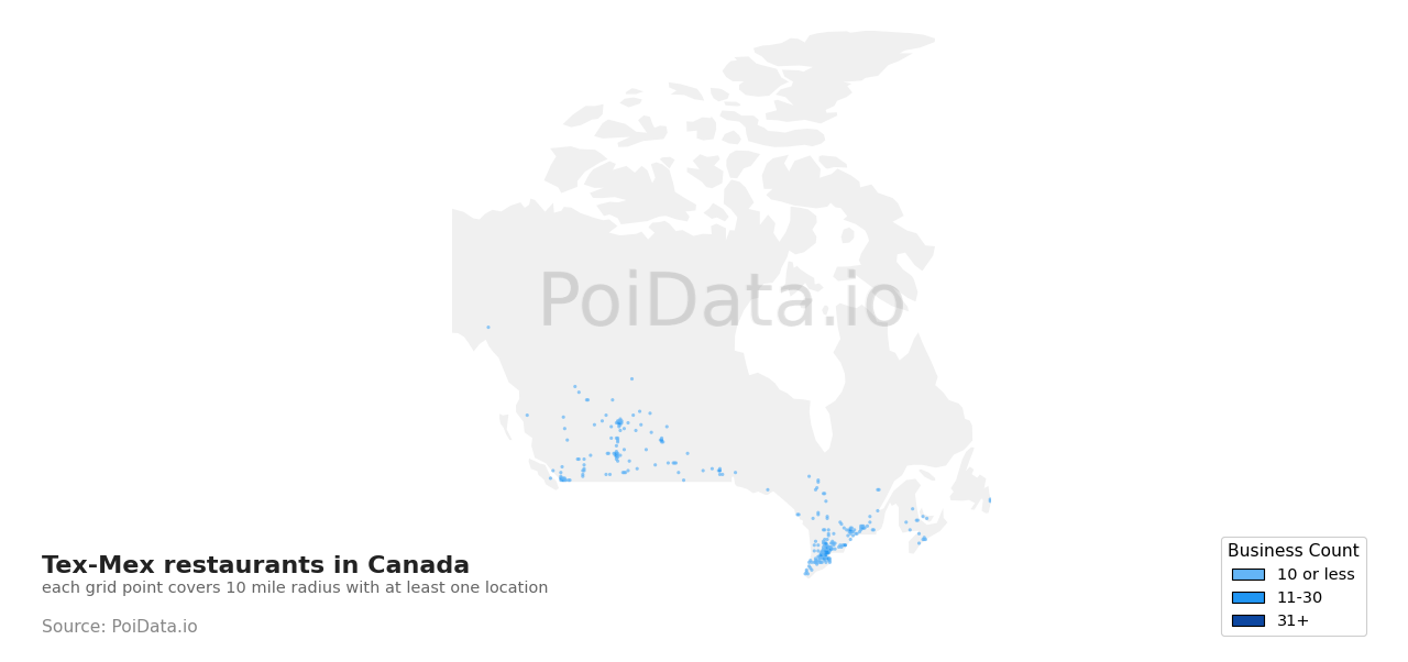 Tex-Mex restaurant density map for Newfoundland and Labrador, Canada