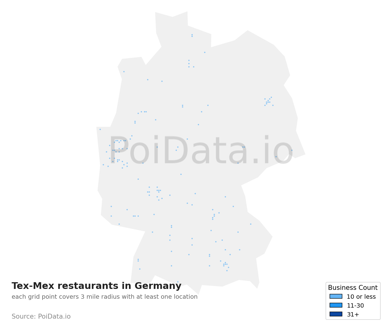 Tex-Mex restaurant density map for Germany