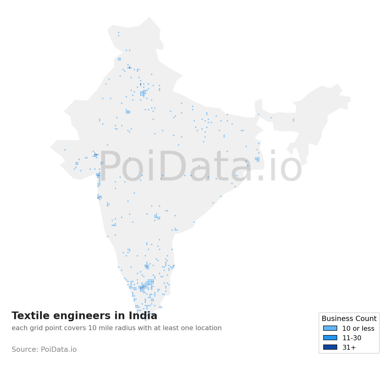 Textile engineer density map for India