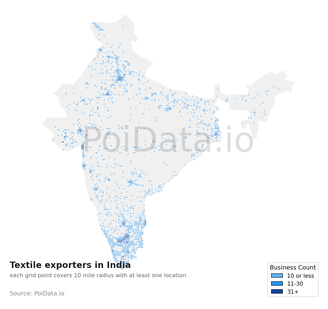 Textile exporter density map for India