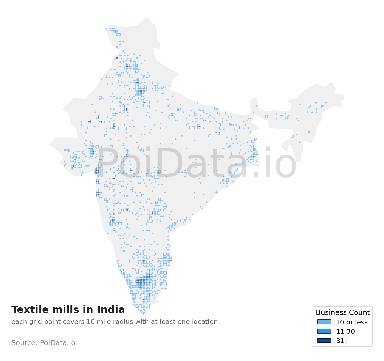 Textile mill density map for India