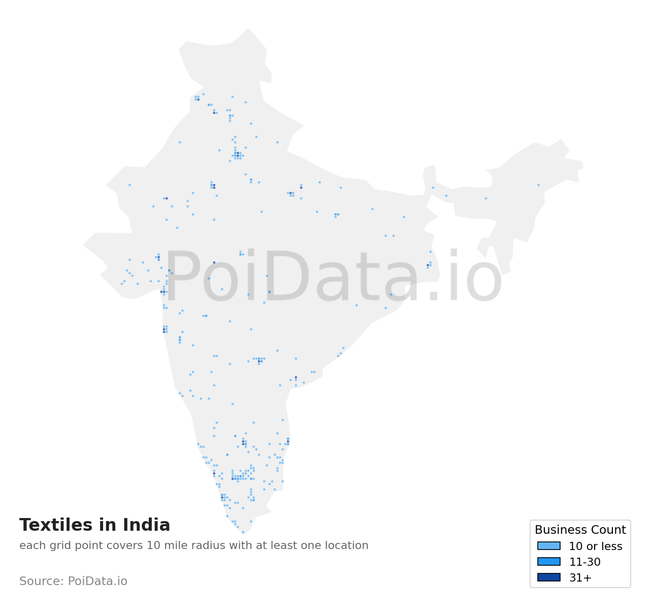 Textiles density map for India