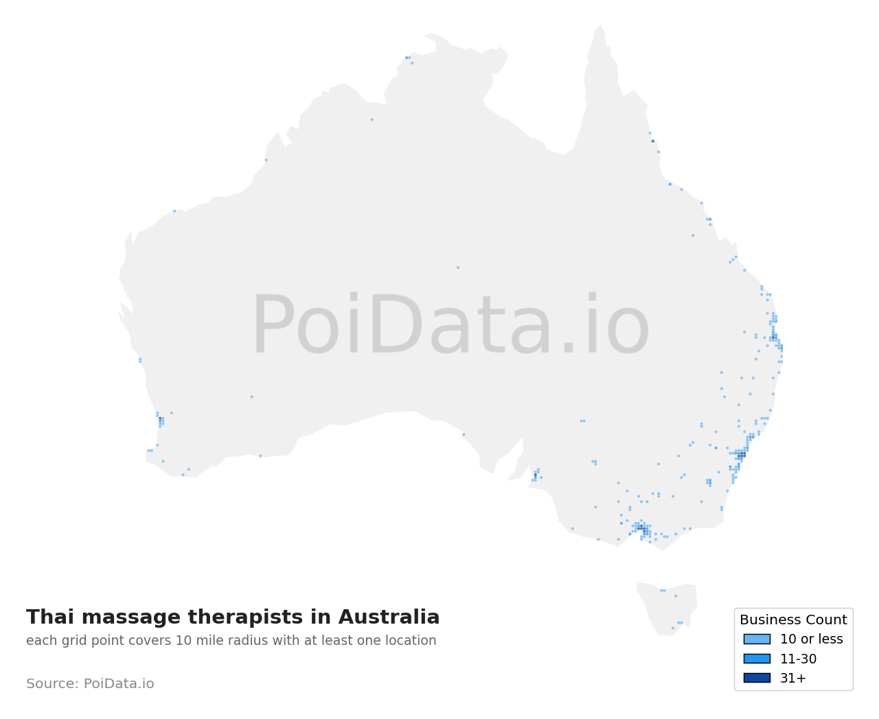Thai massage therapist density map for Australian Capital Territory, Australia