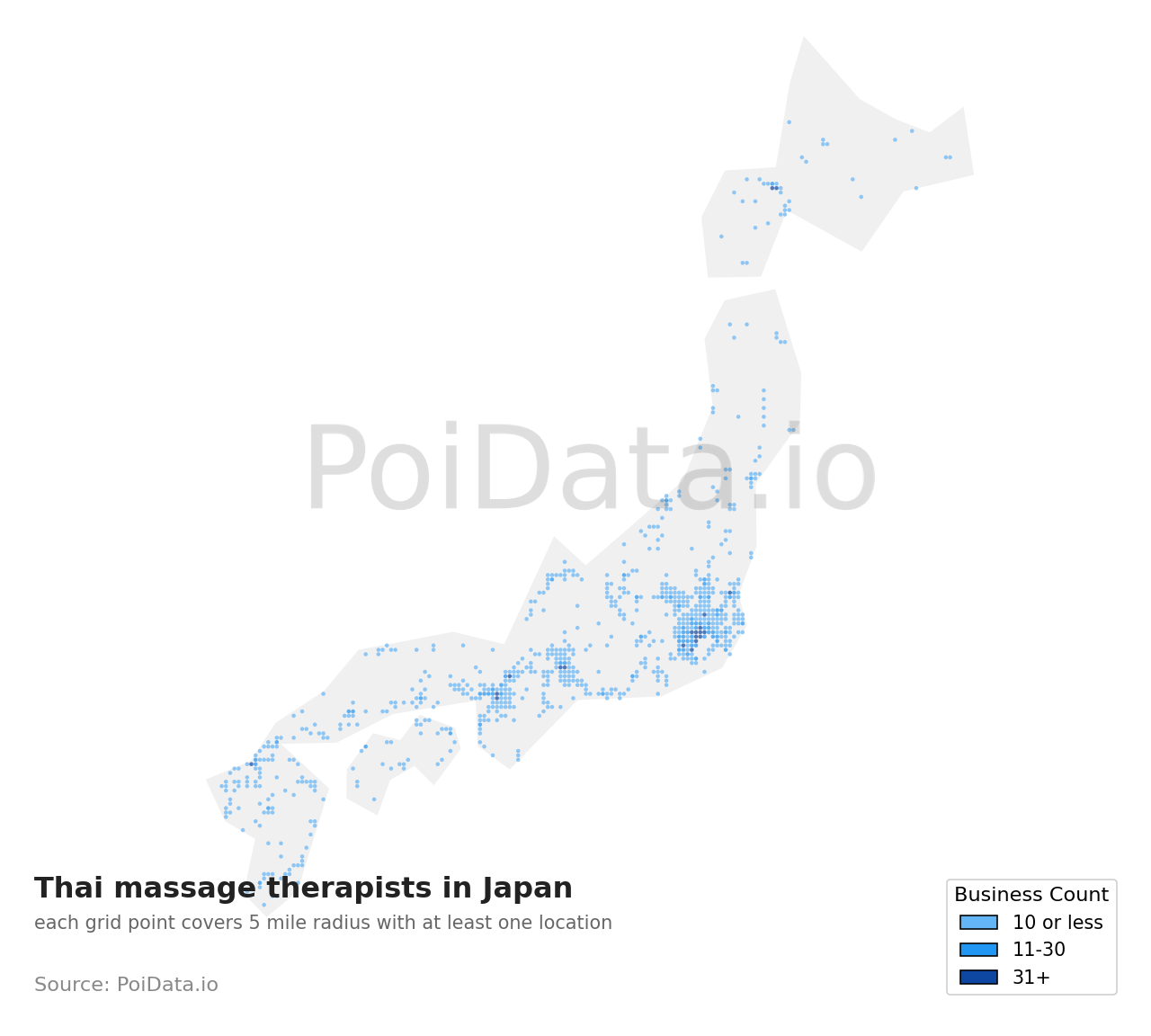 Thai massage therapist density map for Iwate, Japan