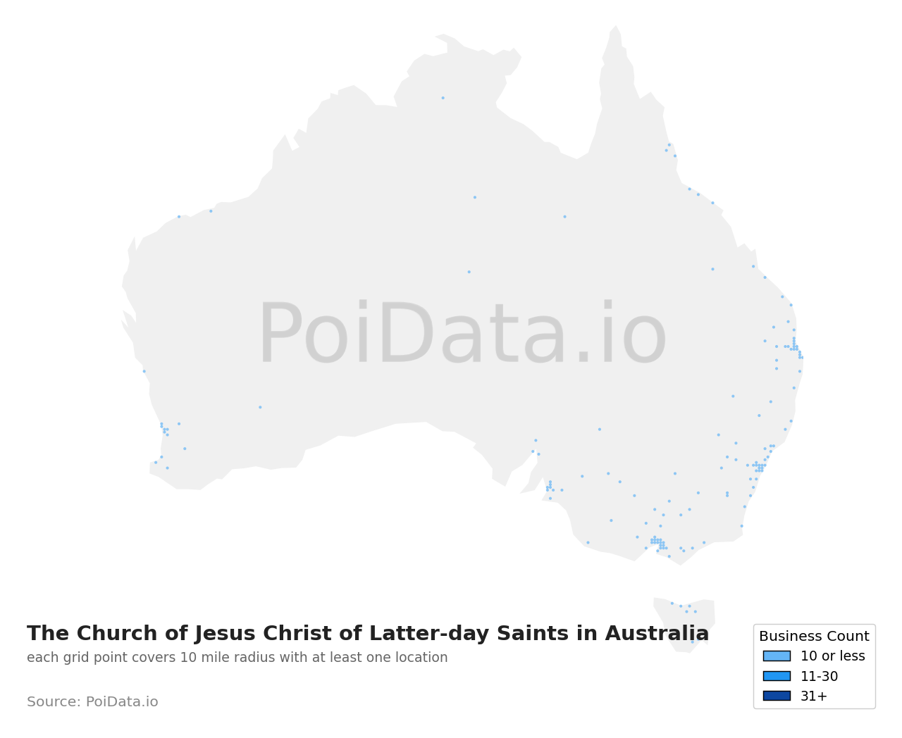 The Church of Jesus Christ of Latter-day Saints density map for Australia