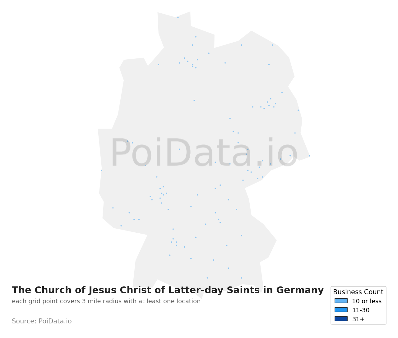The Church of Jesus Christ of Latter-day Saints density map for Germany