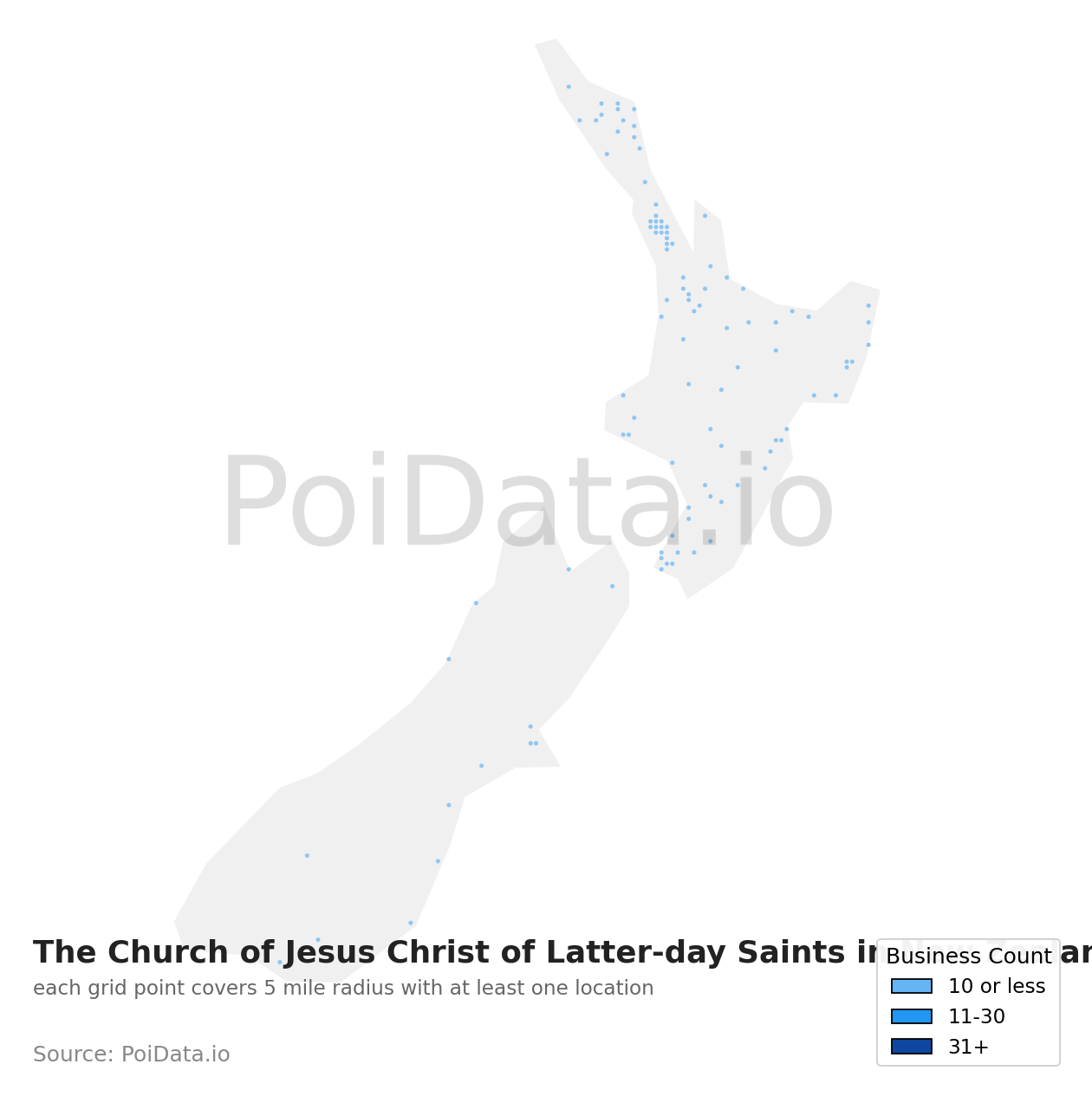 The Church of Jesus Christ of Latter-day Saints density map for New Zealand