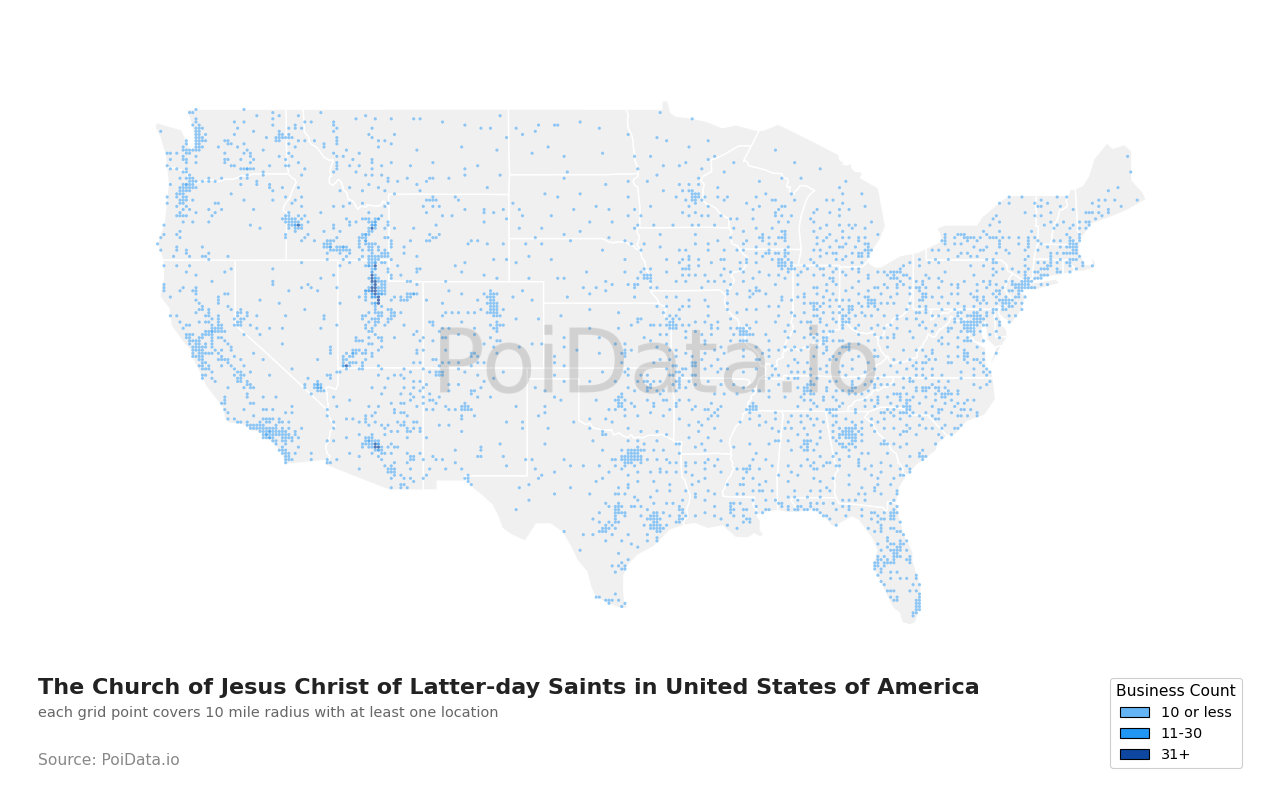 The Church of Jesus Christ of Latter-day Saints density map for United States