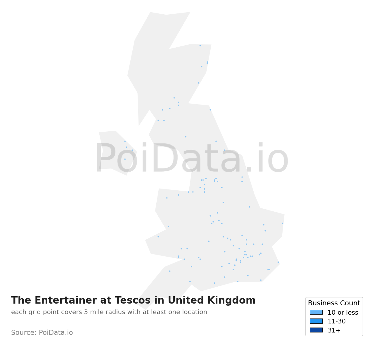 The Entertainer at Tesco density map for United Kingdom