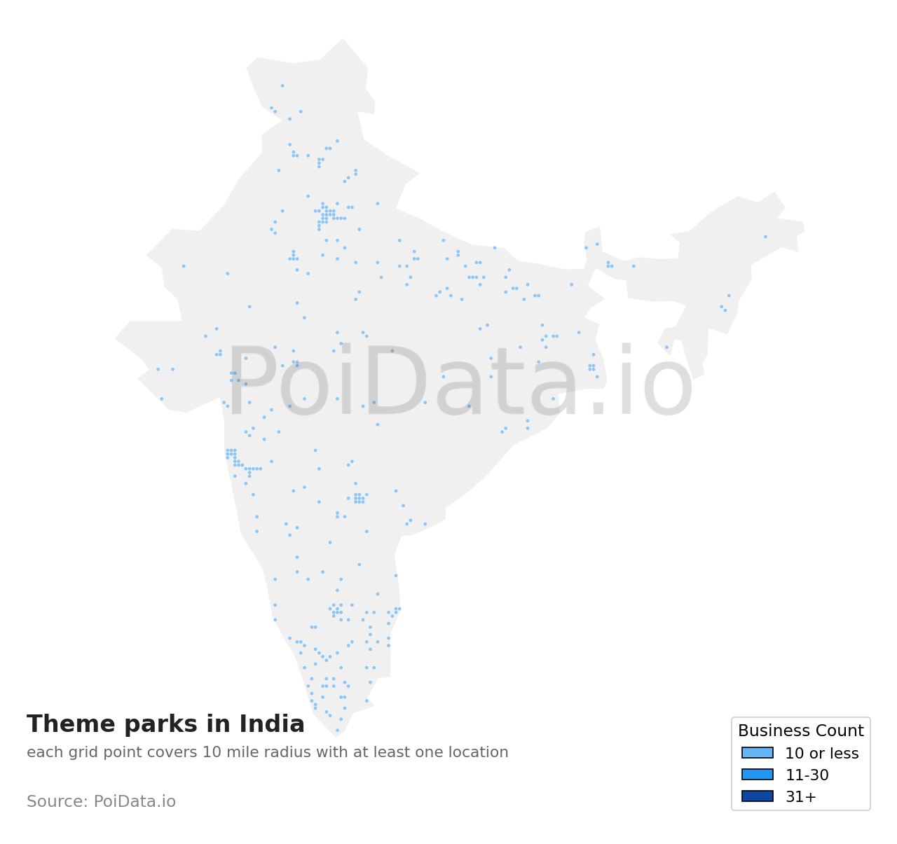 Theme park density map for India