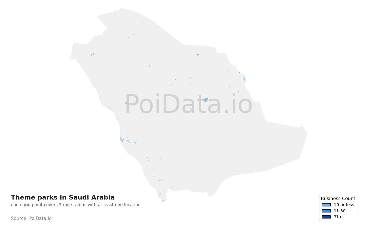 Theme park density map for Saudi Arabia