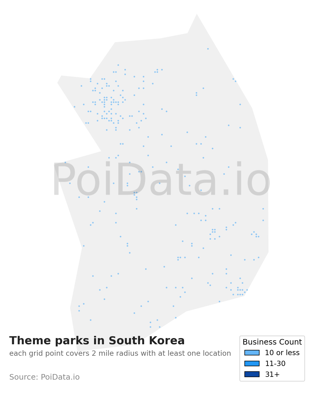 Theme park density map for South Korea