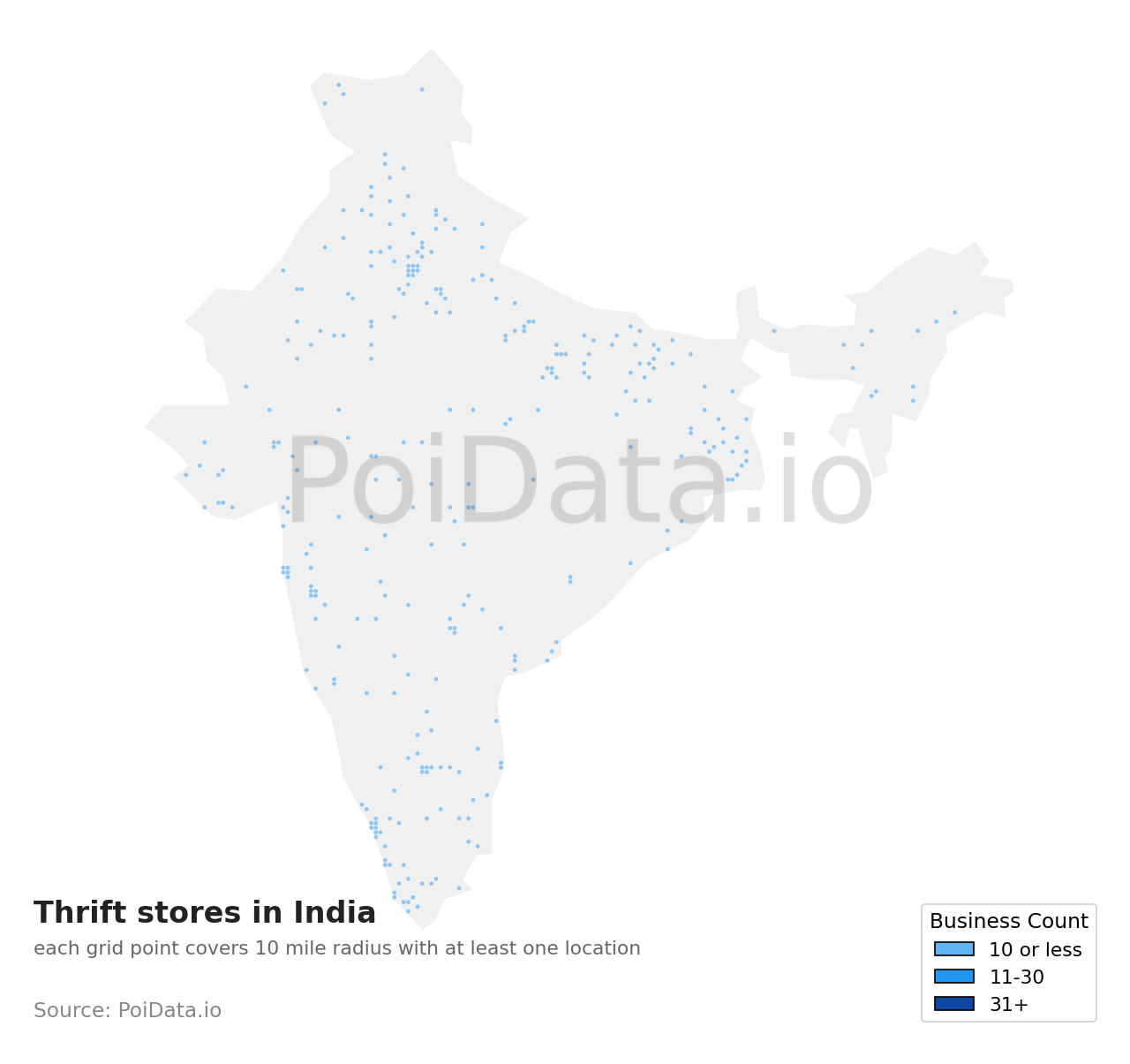 Thrift store density map for India