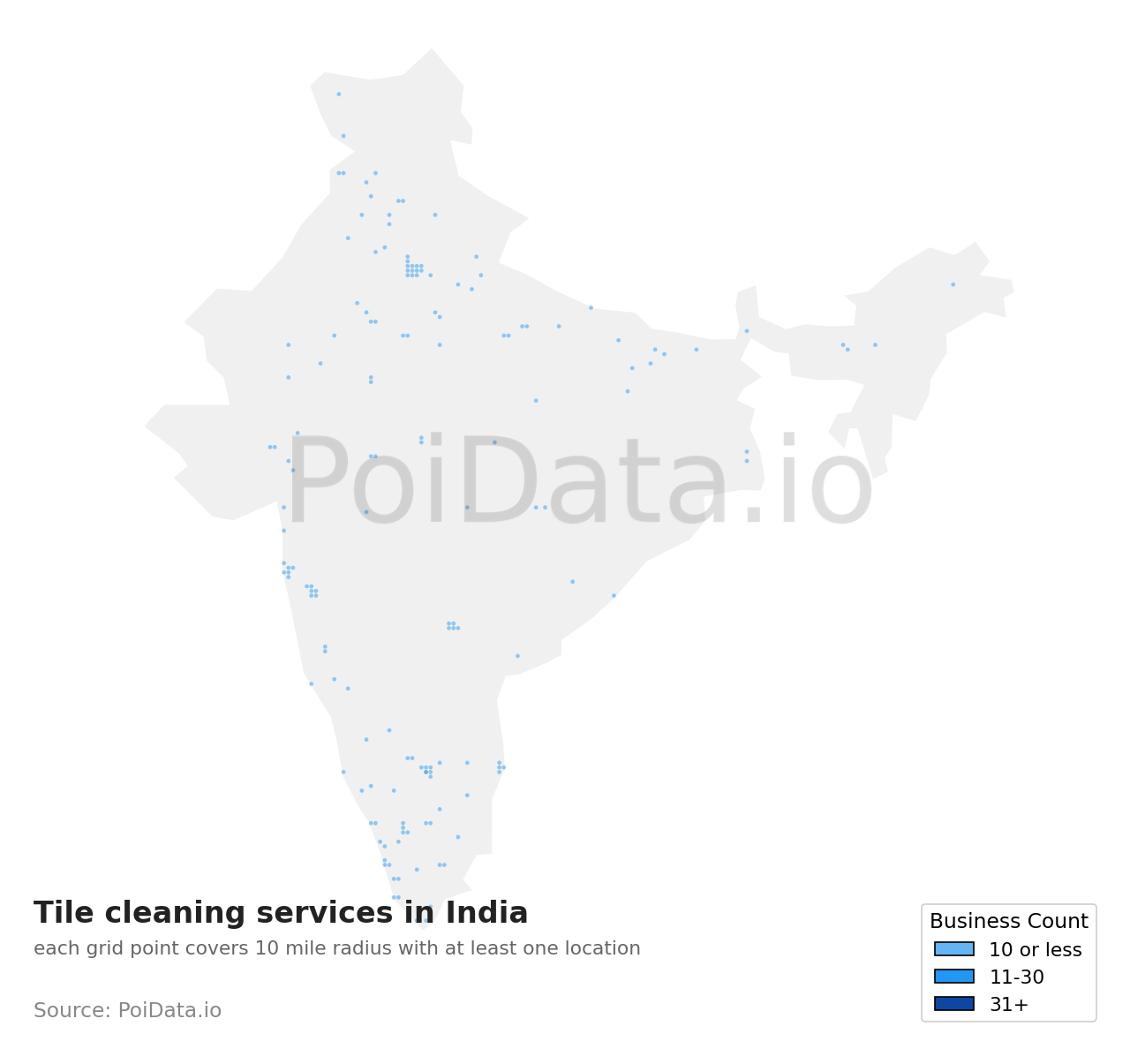 Tile cleaning service density map for India