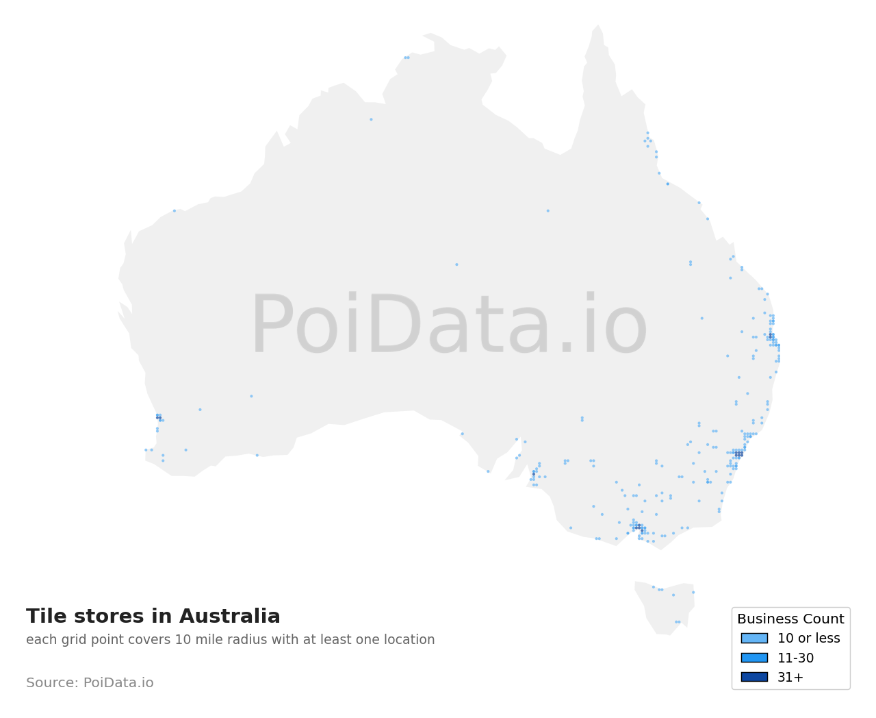 Tile store density map for New South Wales, Australia