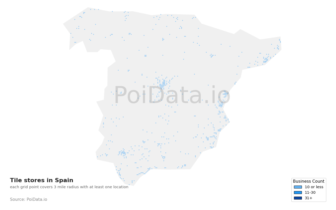 Tile store density map for Spain