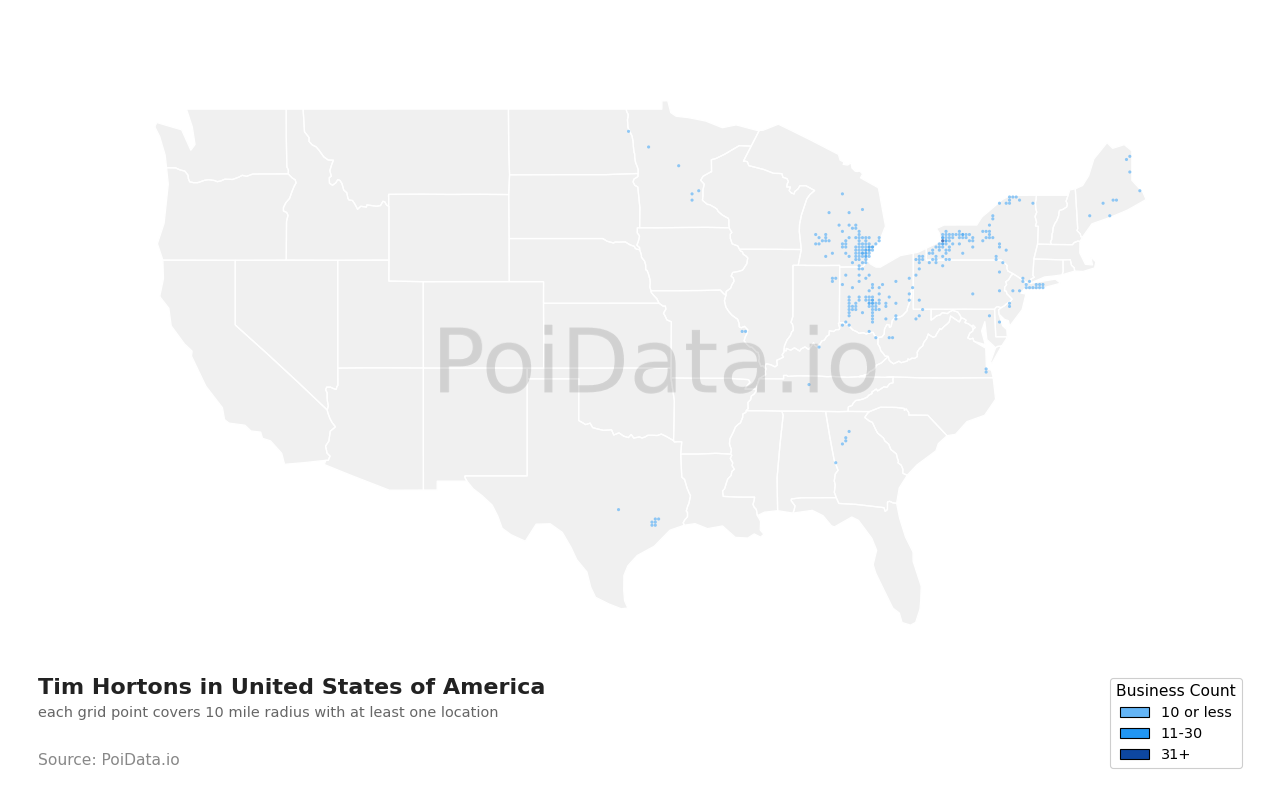 Tim Hortons density map for United States