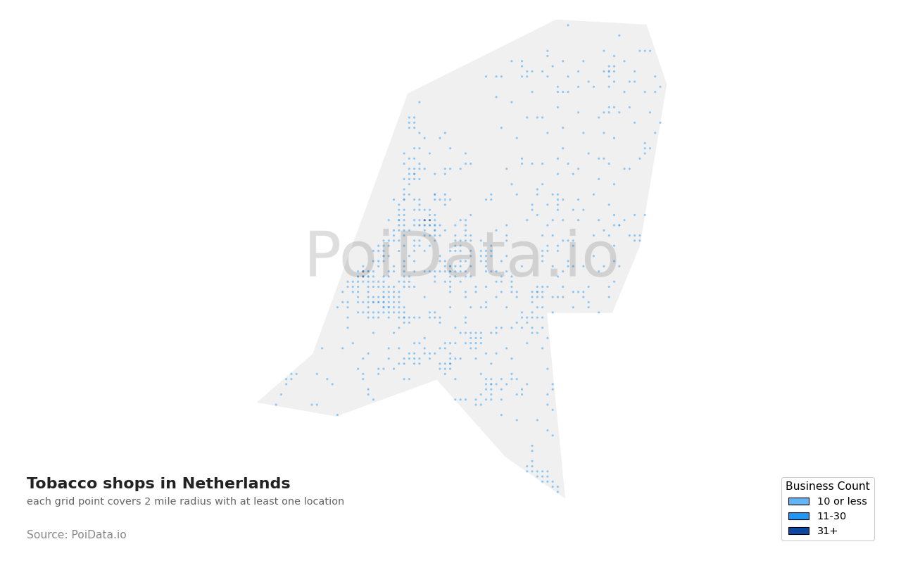 Tobacco shop density map for Netherlands