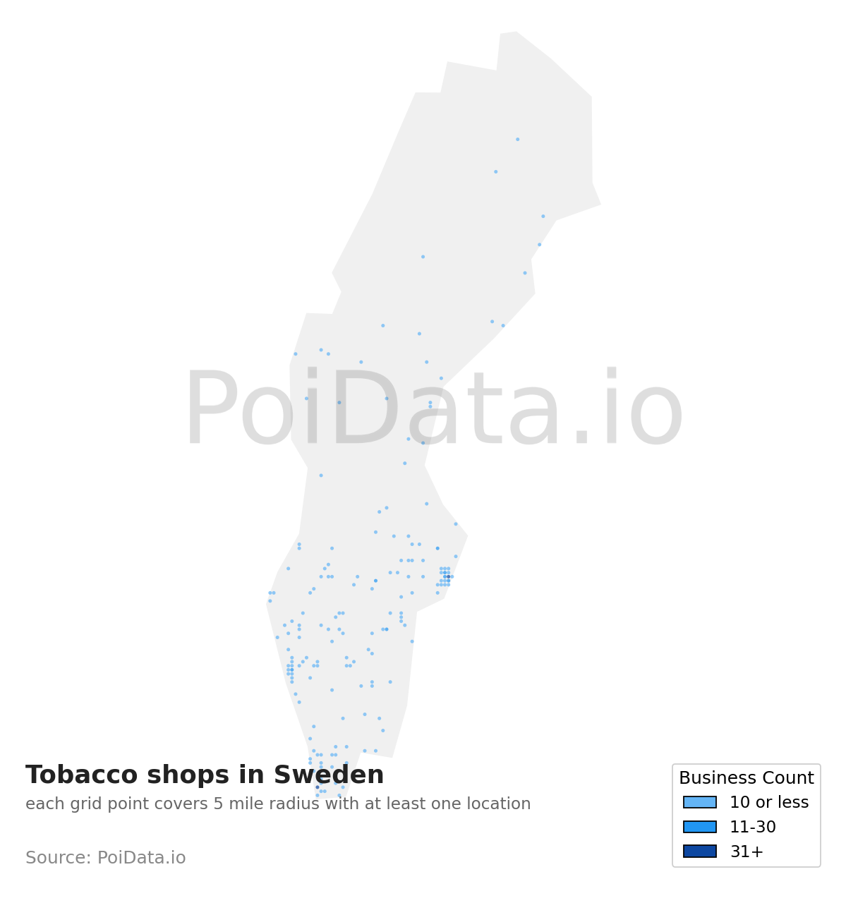 Tobacco shop density map for Sweden