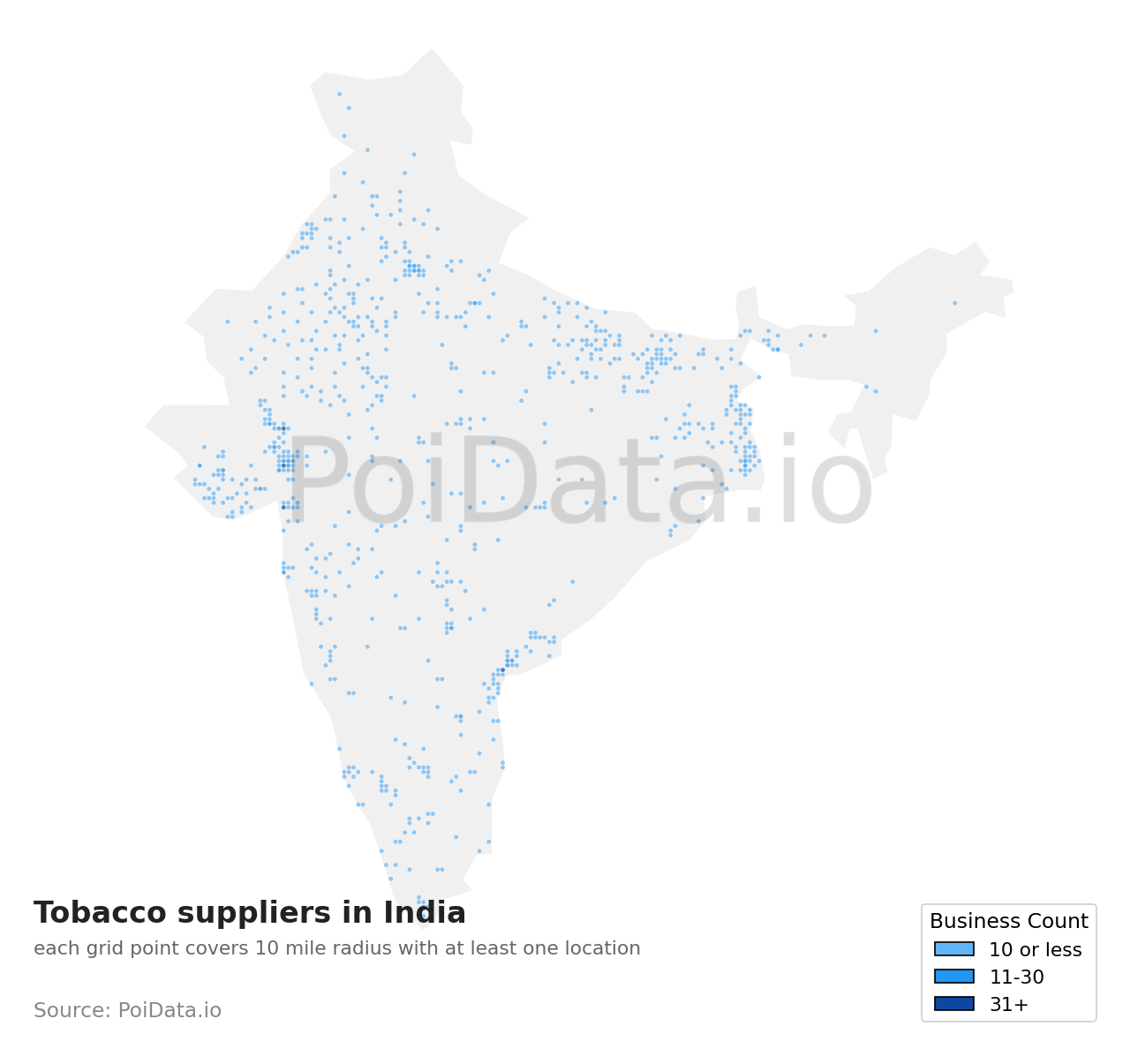 Tobacco supplier density map for India