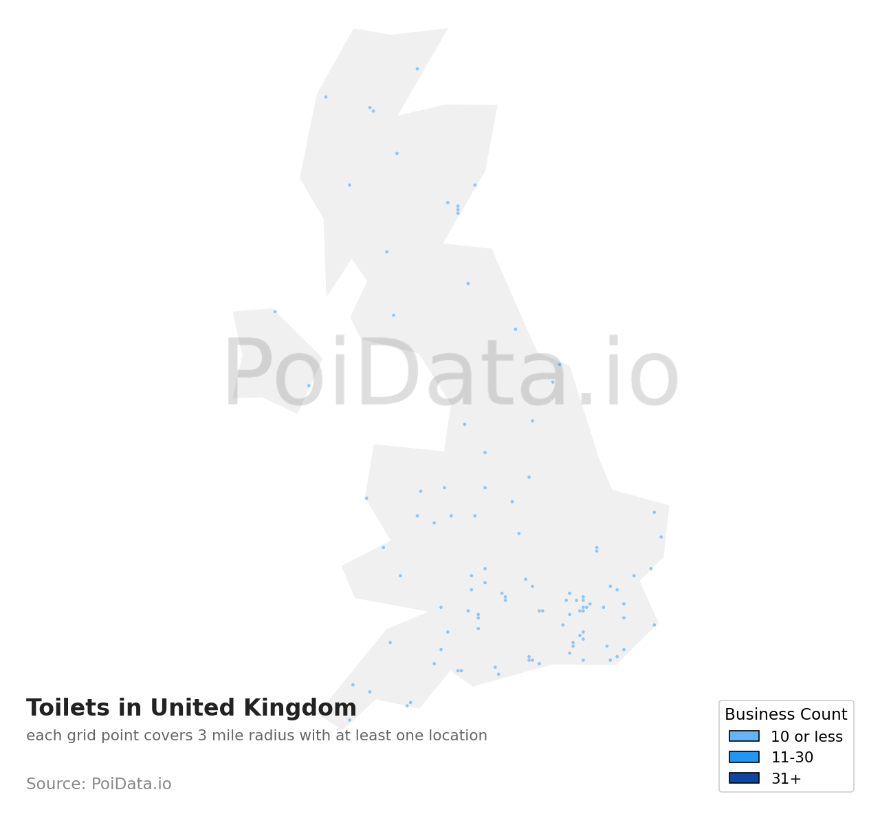 Toilet density map for United Kingdom