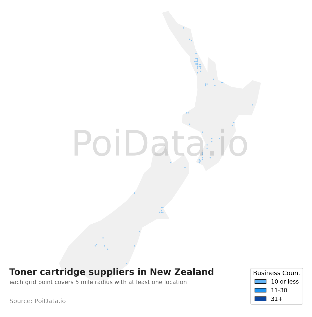Toner cartridge supplier density map for New Zealand
