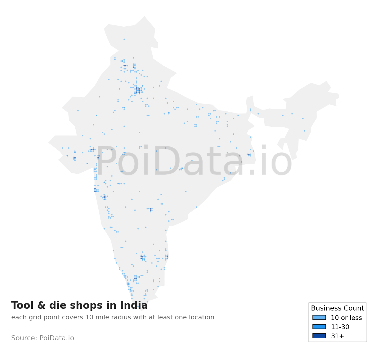 Tool & die shop density map for India