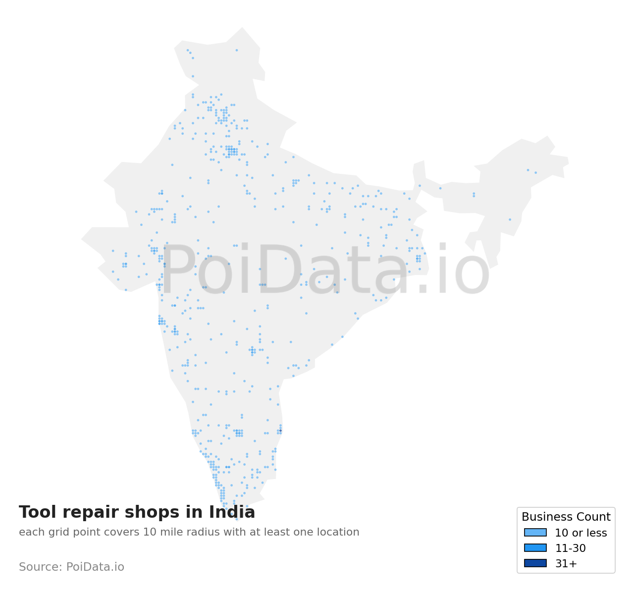 Tool repair shop density map for India