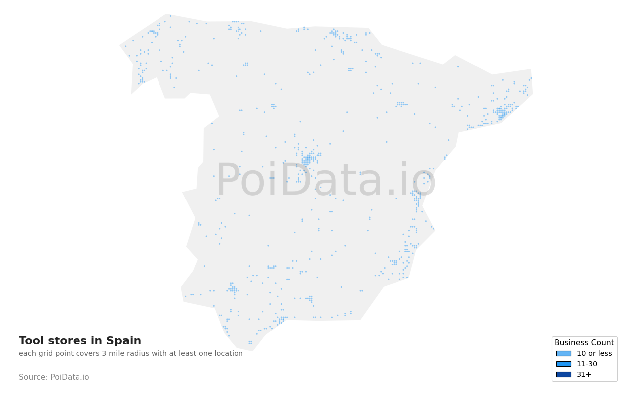 Tool store density map for Spain